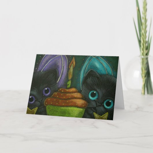 妖精の子猫の誕生日カード カード (正面)