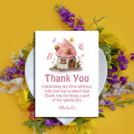 妖精の家感謝してい女の子の誕生日ピンク ノートカード