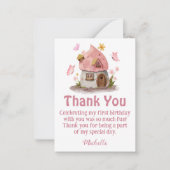 妖精の家感謝してい女の子の誕生日ピンク ノートカード (正面)