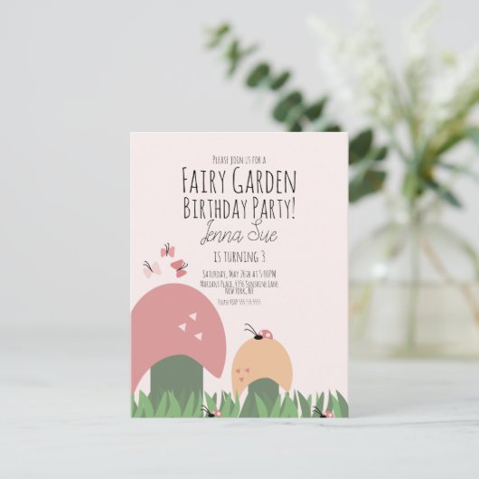 妖精の庭のきのこ レディバグ 蝶 ポストカード (スタンド正面)