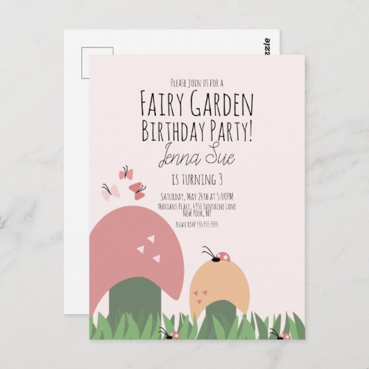 妖精の庭のキノコとてんとう虫と蝶 ポストカード (正面/裏面)