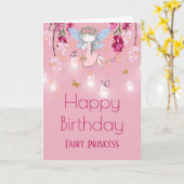 妖精の庭の女の子が、男の子のジャーライトをピンクに振る カード (黄色い花)