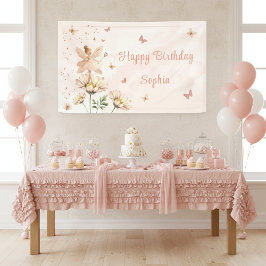 妖精の庭の女の子の誕生日パーティー 横断幕