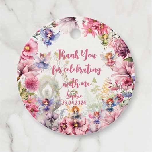 妖精の庭の水の色の子供の誕生日感謝していユー フェイバータグ (正面)