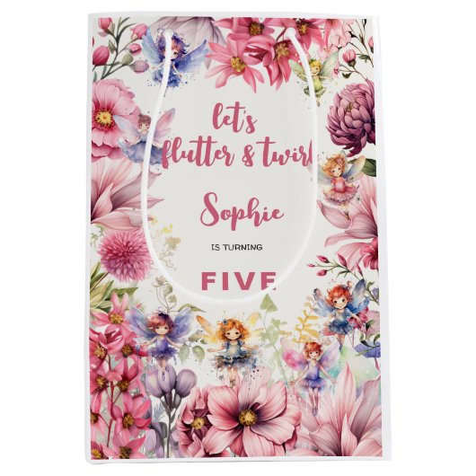 妖精の庭の水の色子供の誕生日 ミディアムペーパーバッグ (正面)