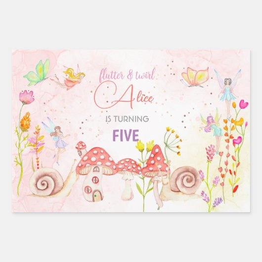 妖精の庭の水の色子供の誕生日 ラッピングペーパーシート (正面)