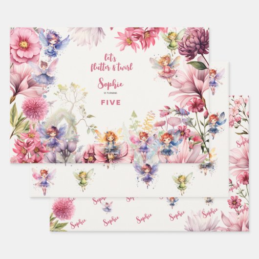 妖精の庭の水の色子供の誕生日 ラッピングペーパーシート (セット)