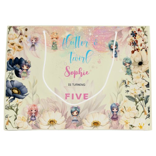 妖精の庭の水の色子供の誕生日 ラージペーパーバッグ (正面)