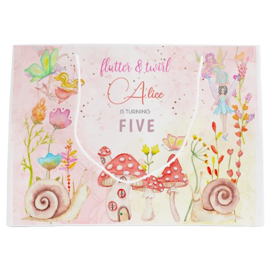 妖精の庭の水の色子供の誕生日 ラージペーパーバッグ (正面)