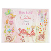 妖精の庭の水の色子供の誕生日 ラージペーパーバッグ (裏面)