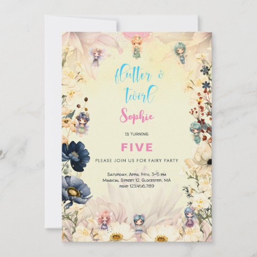 妖精の庭の水の色子供の誕生日 招待状 (正面)