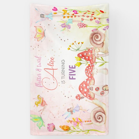 妖精の庭の水の色子供の誕生日 横断幕 (縦)