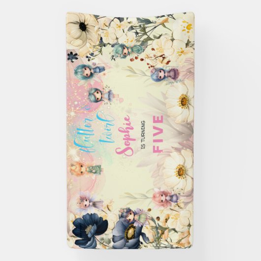 妖精の庭の水の色子供の誕生日 横断幕 (縦)