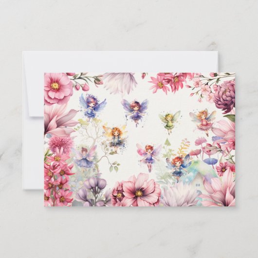 妖精の庭の水彩画の子供の誕生日 サンキューカード (裏面)