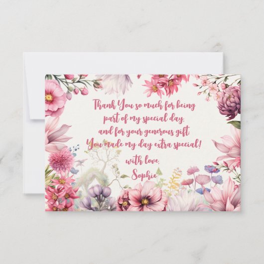 妖精の庭の水彩画 キッズバースデー サンキューカード (正面)