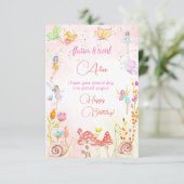 妖精の庭の水色のハッピーバースデー挨拶 カード (スタンド正面)