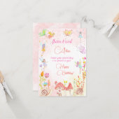 妖精の庭の水色のハッピーバースデー挨拶 カード (正面/裏面インサイチュ)