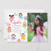 妖精の庭の花の女の子写真 誕生日パーティー 招待状 (正面)