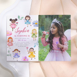 妖精の庭の花の女の子写真 誕生日パーティー 招待状