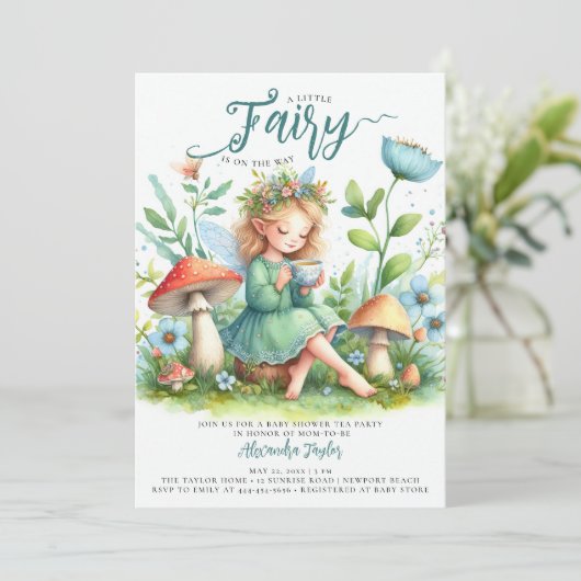 妖精の庭の茶のキノコが赤ちゃんの女の子シャワーを枯らす 招待状 (スタンド正面)