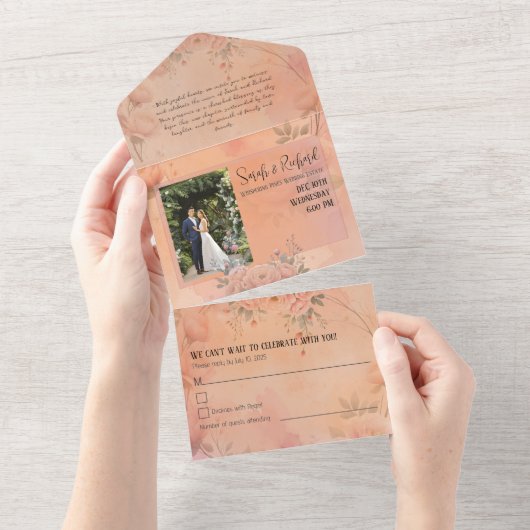 妖精の庭の輝き 結婚式のくすんだバラ オールインワン招待状 (貼ってはがせる)