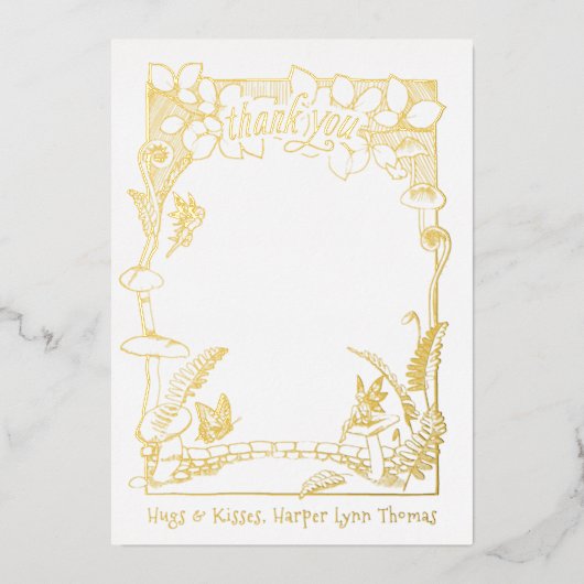 妖精の庭ゴールドフォイルありがとうノートカード 箔招待状 (正面)