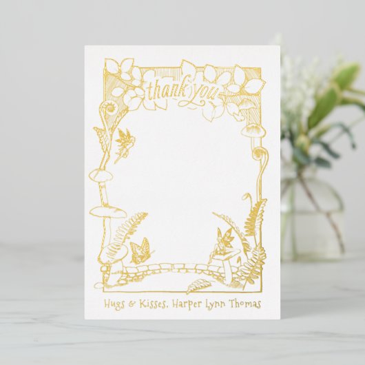 妖精の庭ゴールドフォイルありがとうノートカード 箔招待状 (立ち正面)