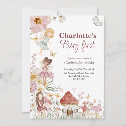 妖精の最初のお洒落誕生日 招待状 (正面)