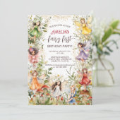 妖精の最初のかわいいフローラ妖女の子の最初の誕生日 招待状 (スタンド正面)