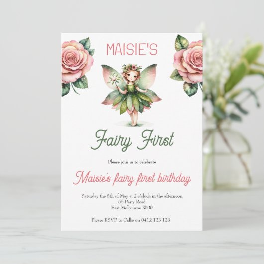 妖精の最初のかわいい水の色1st誕生日 招待状 (スタンド正面)