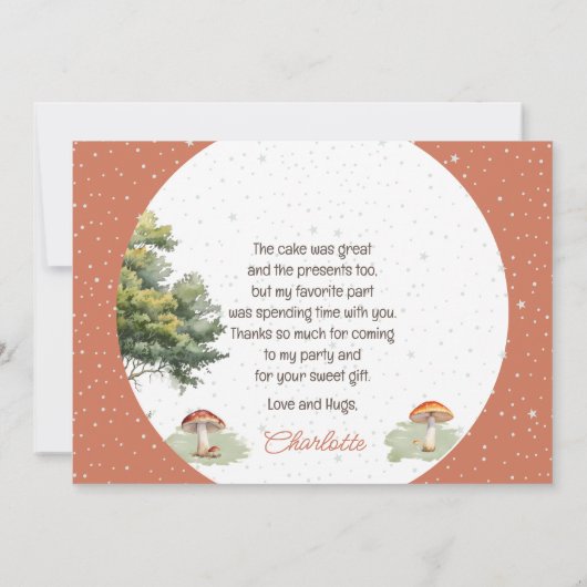 妖精の最初のウッドランドのキノコ1st誕生日の写真 サンキューカード (裏面)
