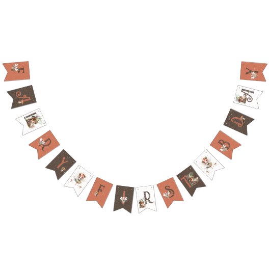 妖精の最初のウッドランド動物キノコの最初の誕生日 バンティングフラッグ