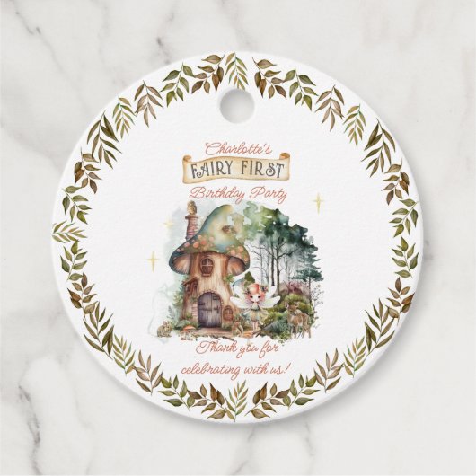 妖精の最初のウッドランド動物キノコの最初の誕生日 フェイバータグ (正面)