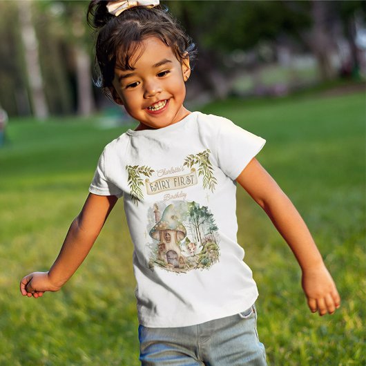 妖精の最初のウッドランド動物キノコの最初の誕生日 ベビーTシャツ