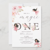 妖精の最初のテーマ 女の子の1歳の誕生日パーティー 招待状 (正面)