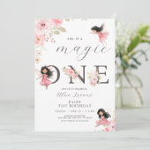 妖精の最初のテーマ 女の子の1歳の誕生日パーティー 招待状 (スタンド正面)