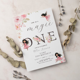 妖精の最初のテーマ 女の子の1歳の誕生日パーティー 招待状