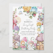 妖精の最初のパーティーフローラ妖精の女の子の最初の誕生日 招待状 (正面)