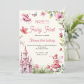 妖精の最初のワイルドフラワー水の色の最初の誕生日 招待状 (スタンド正面)