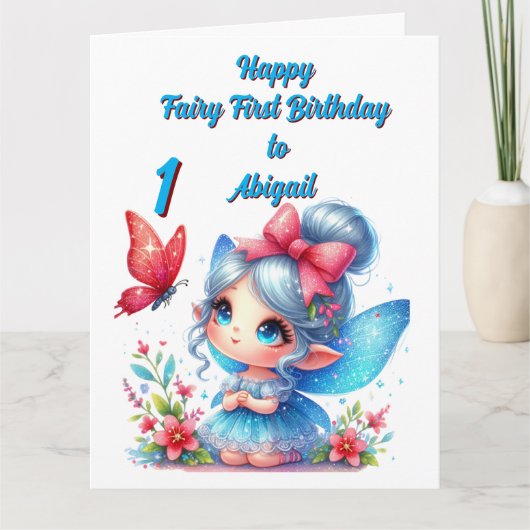 妖精の最初の写真のガーリー子供の誕生日挨拶 カード (正面)