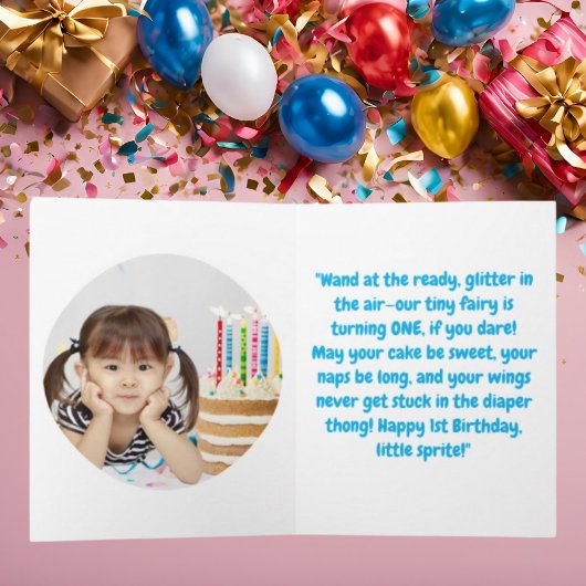 妖精の最初の写真のガーリー子供の誕生日挨拶 カード