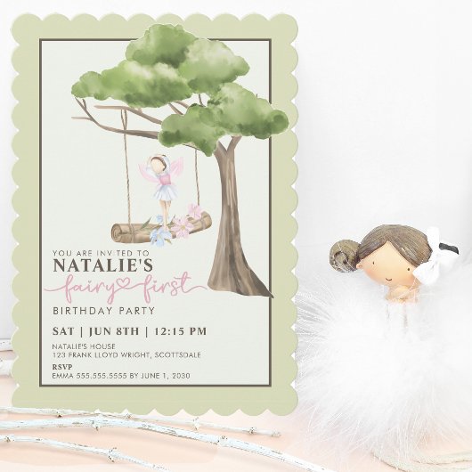 妖精の最初の女の子の1歳の誕生日パーティー オーダーメイド 招待状