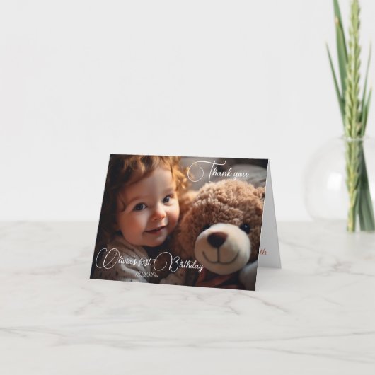 妖精の最初の女の子の1歳の誕生日 サンキューカード (正面)