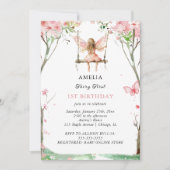 妖精の最初の水彩花の女の子たち 1歳の誕生日 招待状 (正面)