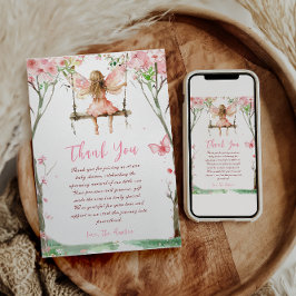 妖精の最初の水色フローラ女の子の最初の誕生日 サンキューカード