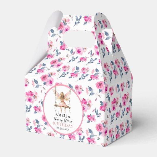 妖精の最初の水色フローラ女の子の最初の誕生日 フェイバーボックス (裏面サイド)