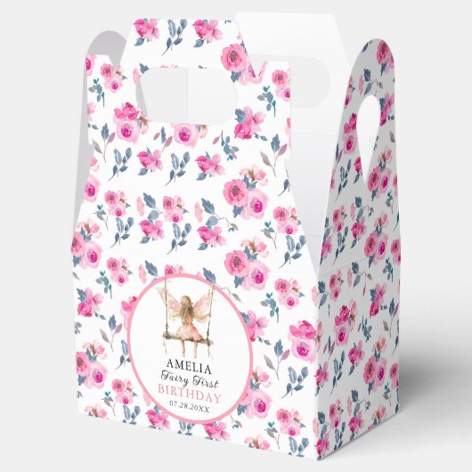 妖精の最初の水色フローラ女の子の最初の誕生日 フェイバーボックス (オープン)