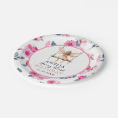 妖精の最初の水色フローラ女の子の最初の誕生日 ペーパープレート (アングル)