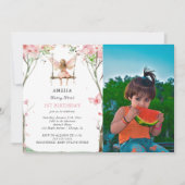 妖精の最初の水色フローラ女の子の最初の誕生日 招待状 (正面)