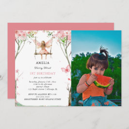 妖精の最初の水色フローラ女の子の最初の誕生日 招待状